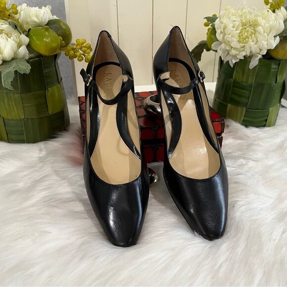 NEW LRL Ralph Lauren Leather Buckle Mary Jane Kitten Heel Almond Toe Pumps 5.5 - Picture 4 of 16
